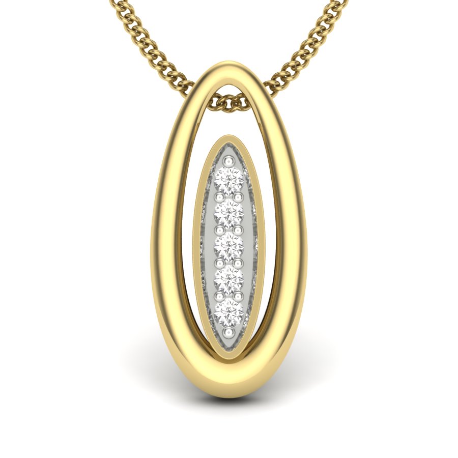 Luxurious Two Tone Oval Diamond 9K-14K-18K Gold Pendant - Timeless Beauty Suspended in Golden Light