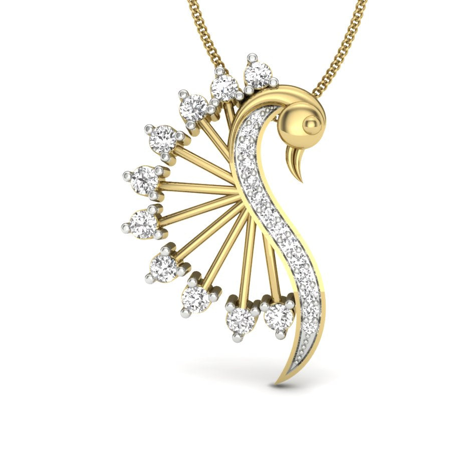 Mesmerizing Peacock Feather Diamond Pendant - Golden Dance of Royal Feathers & Sparkle in 9K-14K-18K Yellow Gold by Avarta Jewellery