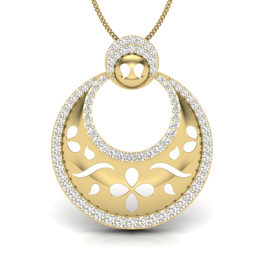 9K-14K-18K Yellow Gold Elegant Diamond Moon Floral Pendant Necklace - Whisper of Moonlight & Delicate Beauty for Women's