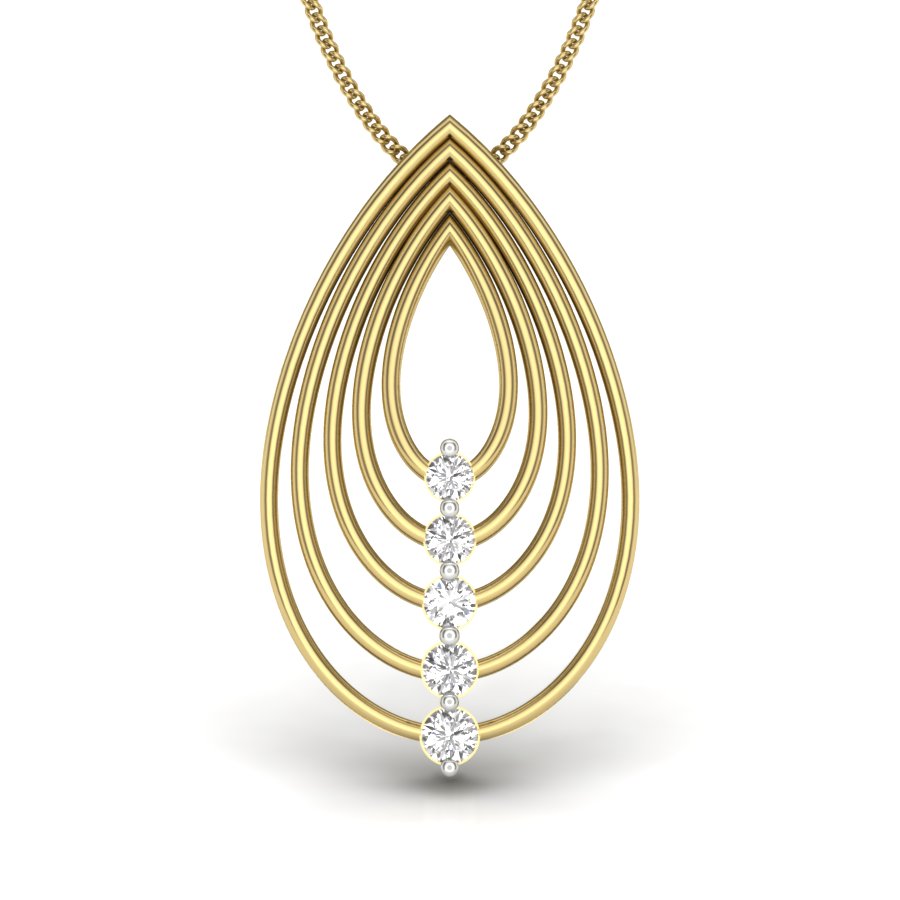 Yellow Gold Concentric Teardrop Diamond Pendant Necklace - Layers of Grace Blooming in Eternal Light