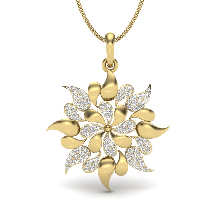 Unisex 9K/14K/18K Gold Luxurious Diamond Blooming Star Pendant - Where Golden Petals Meet Celestial Fire