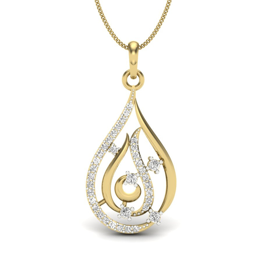 Luminous Teardrop Flame Pendant, Lab Grown Diamond Swirl Necklace in 9K/14K/18K Gold | Elegant Passion & Grace Jewelry