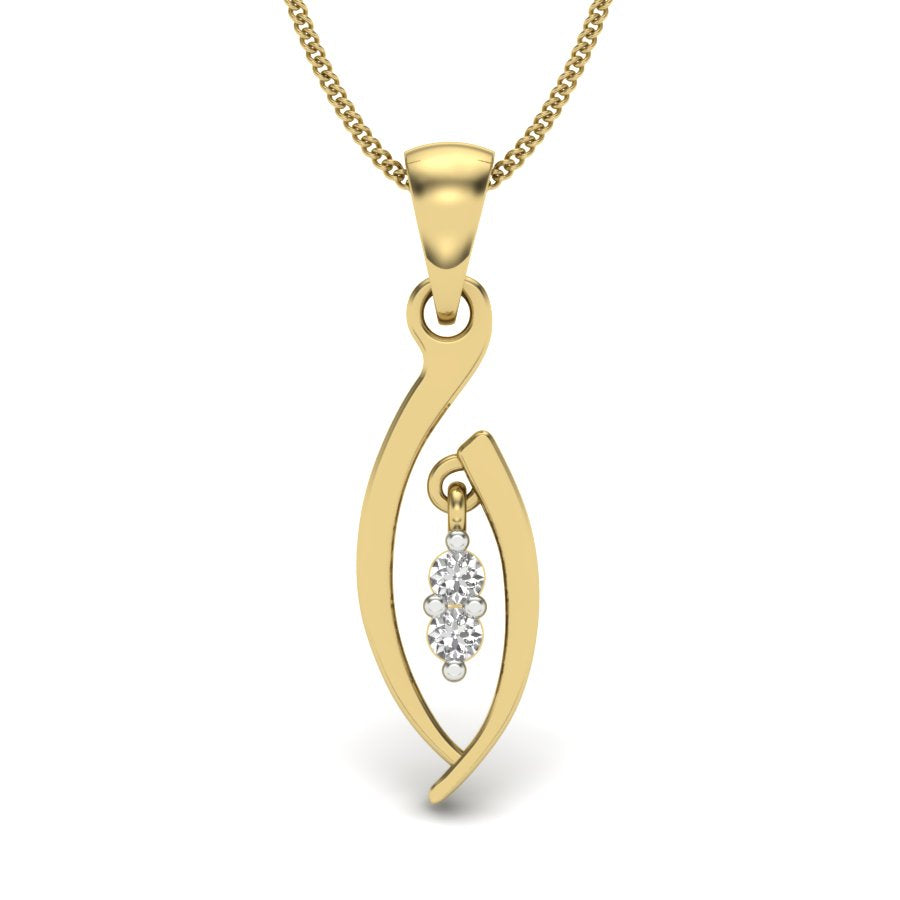 Golden Graceful Leaf Whisper Pendant, Lab Grown Diamond Curved Drop Necklace in 9K/14K/18K Gold | Elegant Nature-Inspired Jewelry