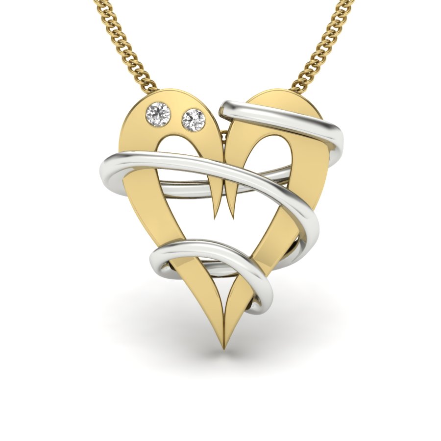 9K/14K/18K Two Tone Gold Hearts Intertwined Pendant | Lab Grown Diamond Pendant | From Broken to Beautiful Love Story Pendant
