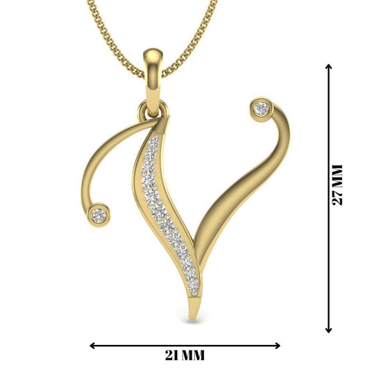 Luxury Initial Pendant “V” in Gold - 9K, 14K & 18K Hallmarked Jewellery with Lab Grown Diamonds, Perfect Alphabet Pendant Gift for Her
