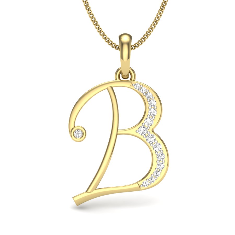 Blissful "B" Initial Lab Grown Diamond Pendant | 9K/14K/18K Gold Personalized Alphabet Necklace in Yellow, Rose & White Gold | Elegant Initial Jewelry Gift for Her | IGI Certified