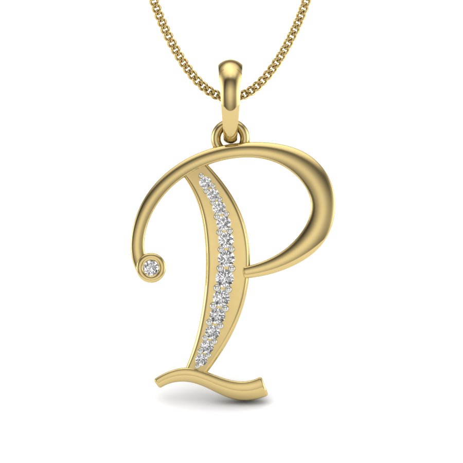 Princess "P" Initial Lab Grown Diamond Pendant | 9K/14K/18K Gold Personalized Letter Necklace in Yellow, Rose & White Gold | Elegant Initial Alphabet Jewelry | Timeless Jewelry Gift for Her
