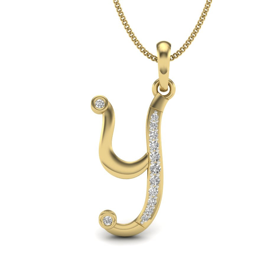 Youthful Sparkle Initial “Y” Pendant in 9K | 14K | 18K BIS Hallmarked Gold with Certified Lab Grown Diamonds, Personalised Luxury Alphabet Jewellery by Avarta