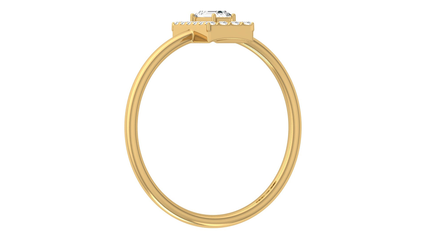 Emerald Cut Halo Diamond Ring in 9K | 14K | 18K BIS Hallmarked Yellow, Rose & White Gold with Certified Lab Grown Diamonds, Luxury Designer Jewellery by Avarta