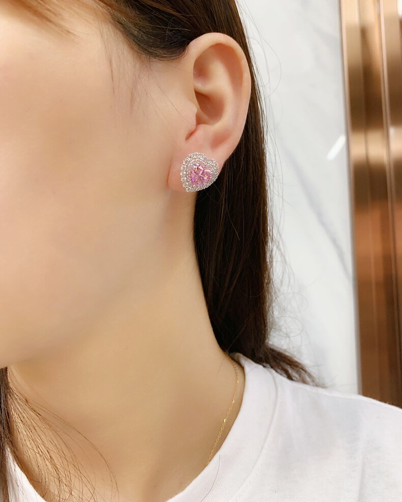 Avarta Jewellery Sterling Silver 2 Carat Each Pink Heart Earrings For Girls & Women