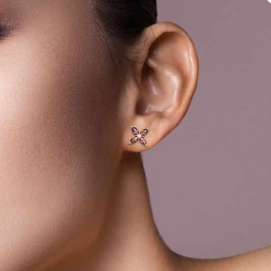 18k Gold Ruby Moissanite Stud Earrings