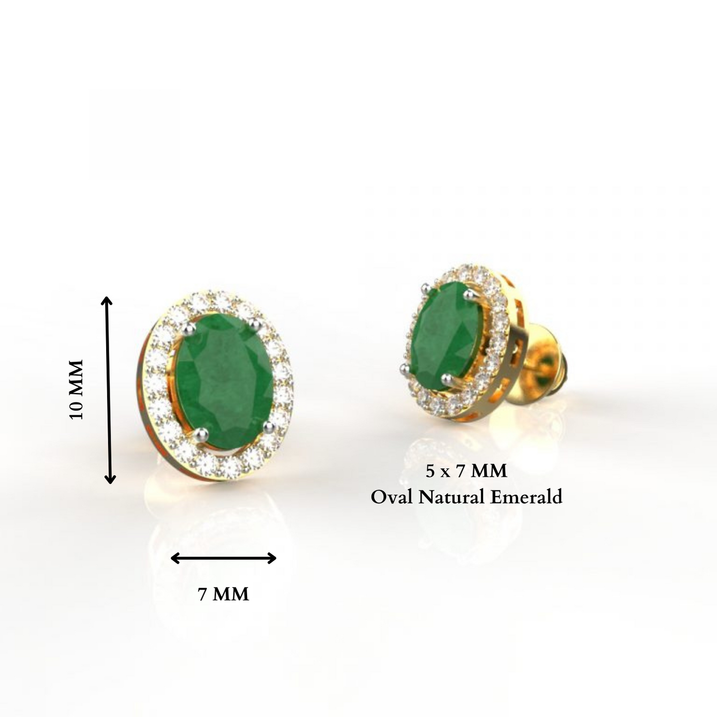 Avarta Sterling Silver Certified 0.70 Carat Each Emerald Halo Stud Earrings With Gold Polish