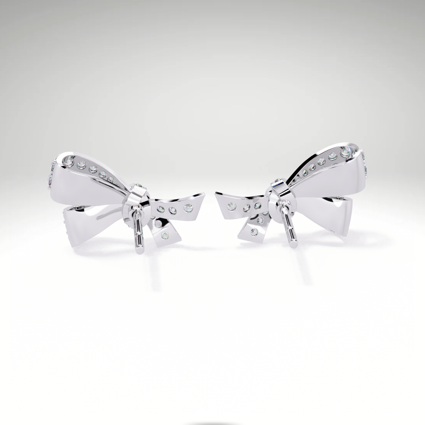 Luxury Diamond Bow Earrings | Pavé Moissanite Ribbon Stud Earrings in 9K-14K-18K Yellow, White & Rose Gold | Bridal Statement Jewelry