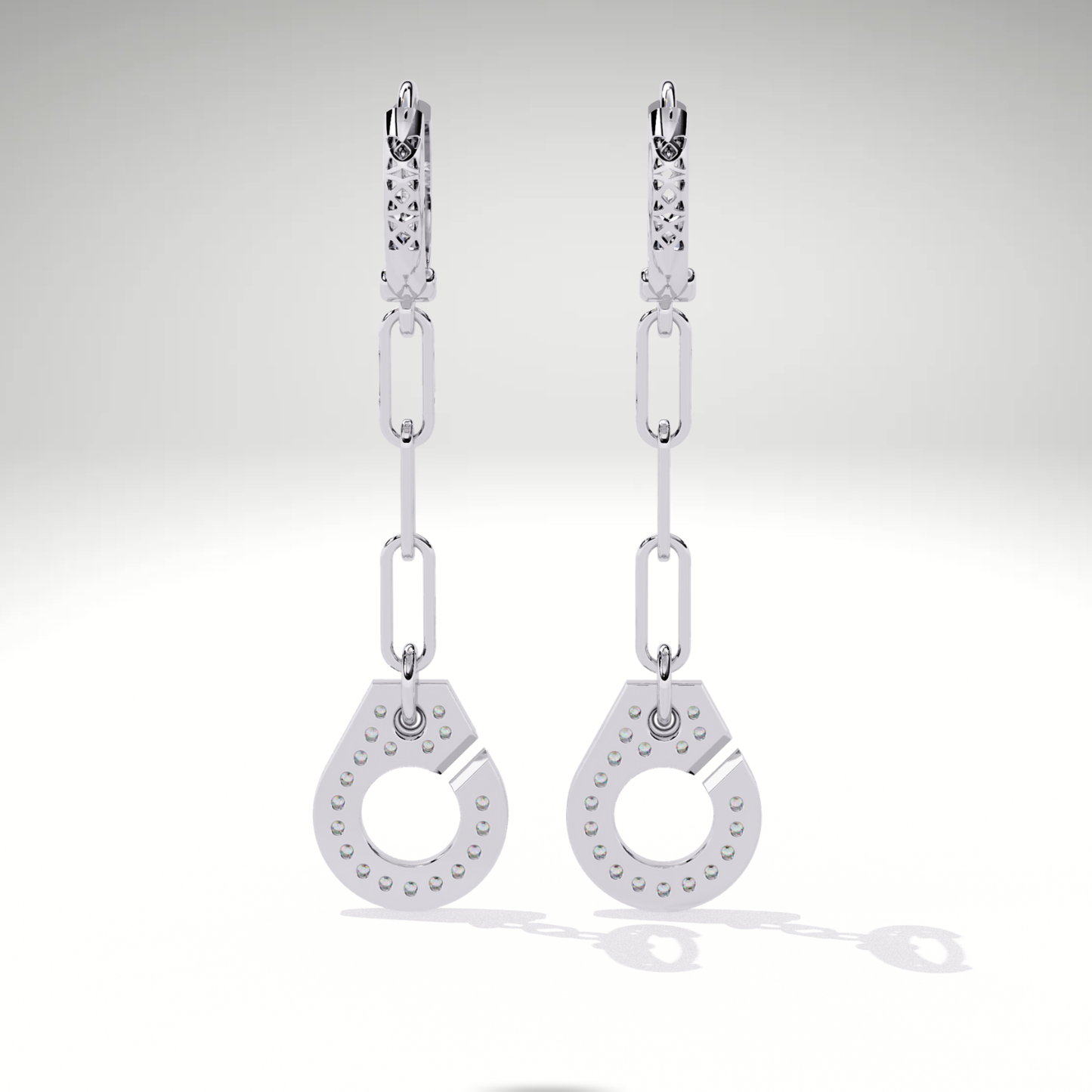 Pave Diamond Paperclip Chain Drop Dangle Earrings | Modern Geometric Statement Earrings