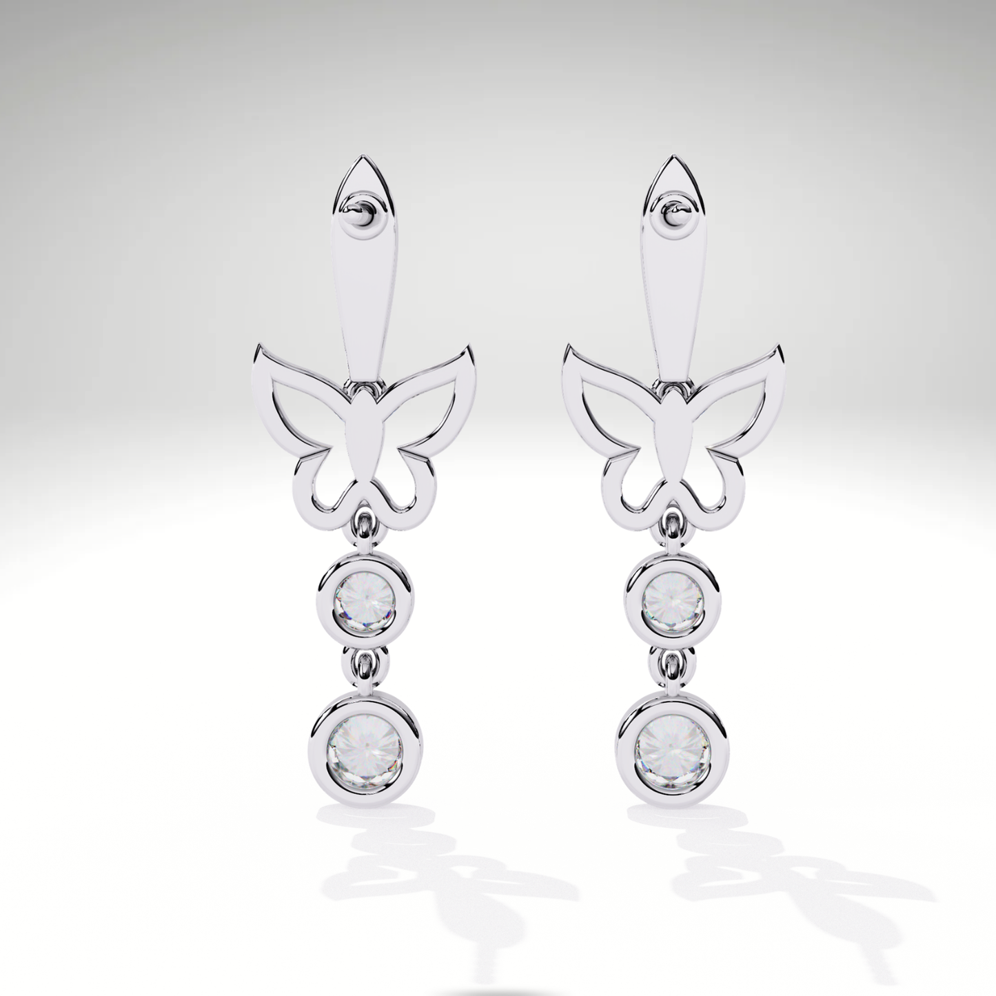 Diamond Butterfly Drop Earrings | 9K-14K-18K Solid Gold, Modern Elegant Design