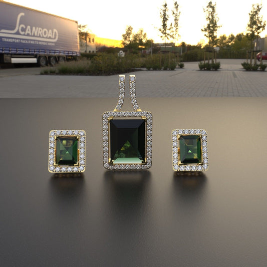 Avarta 18K Gold Certified Diamond Emerald Pendant Set