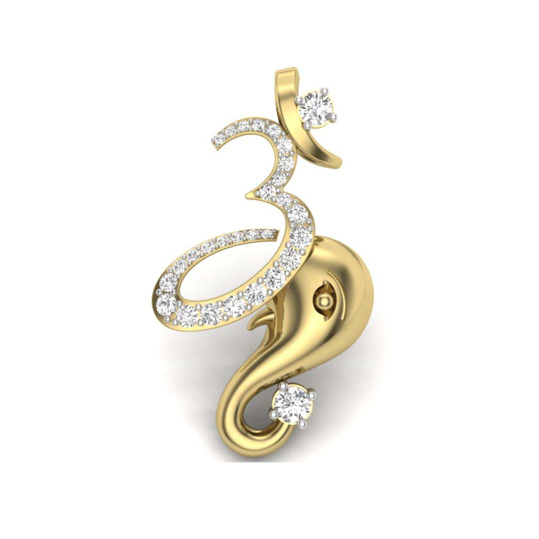Divine Fusion of Om & Ganesha | Elegant 9K/14K/18K Gold Pendant with Sparkling Lab Grown Diamonds | Modern Om Ganesh Trunk Necklace for Wisdom, Peace & Prosperity