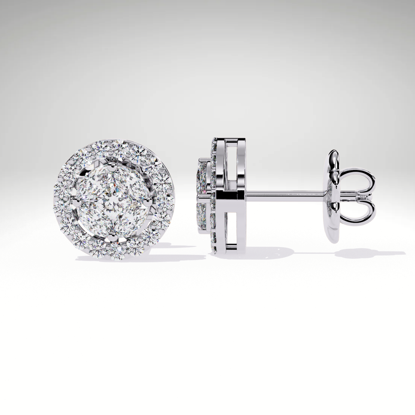 9K-14K-18K Gold Round Halo Stud Earrings | Lab Grown Diamond Halo Studs | Classic Earrings for Women