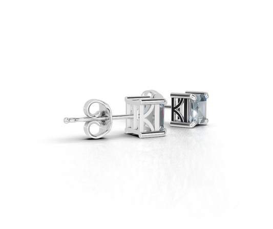 Avarta Sterling Silver Princess Cut London Blue Topaz Unisex Studs