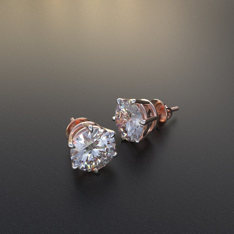 Avarta Jewellery 92.5 Sterling Silver 2 Carat Each Rose Gold Solitaire Earrings