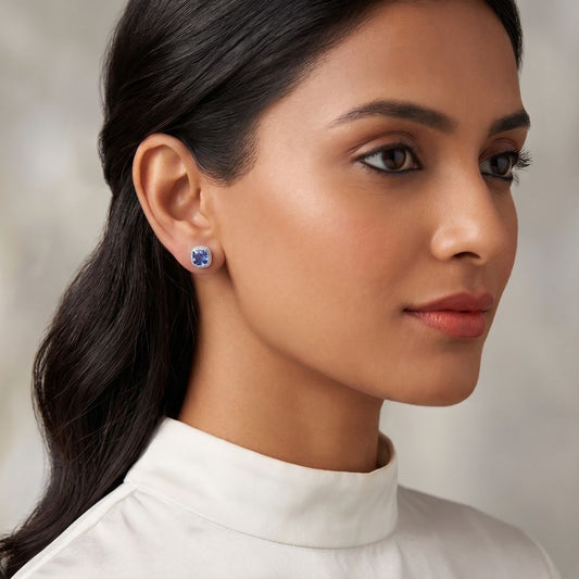 Unisex Natural Amethyst & Moissanite Halo Stud Earrings, 925 Sterling Silver Cushion Cut Bold Purple Gemstone Jewelry