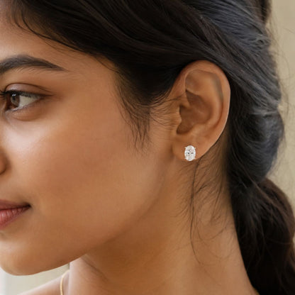 Avarta Sterling Silver 2 Carat Each Oval Solitaire Stud Earrings