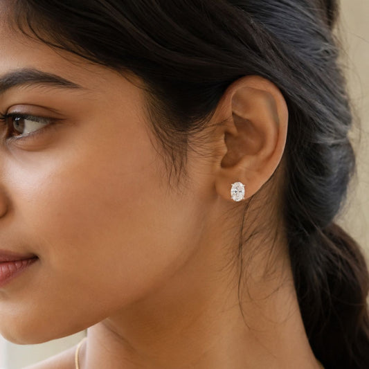 Avarta Sterling Silver 2 Carat Each Oval Solitaire Stud Earrings
