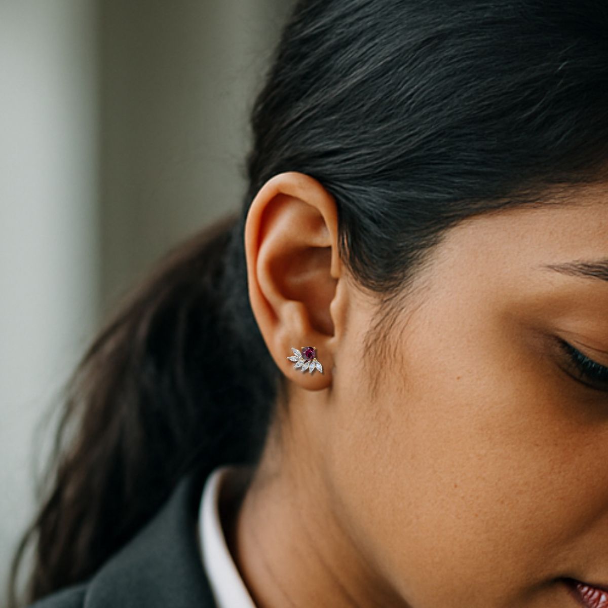 Avarta Gold Luxe Cushion Ruby Lab Diamond Earrings Secondary image