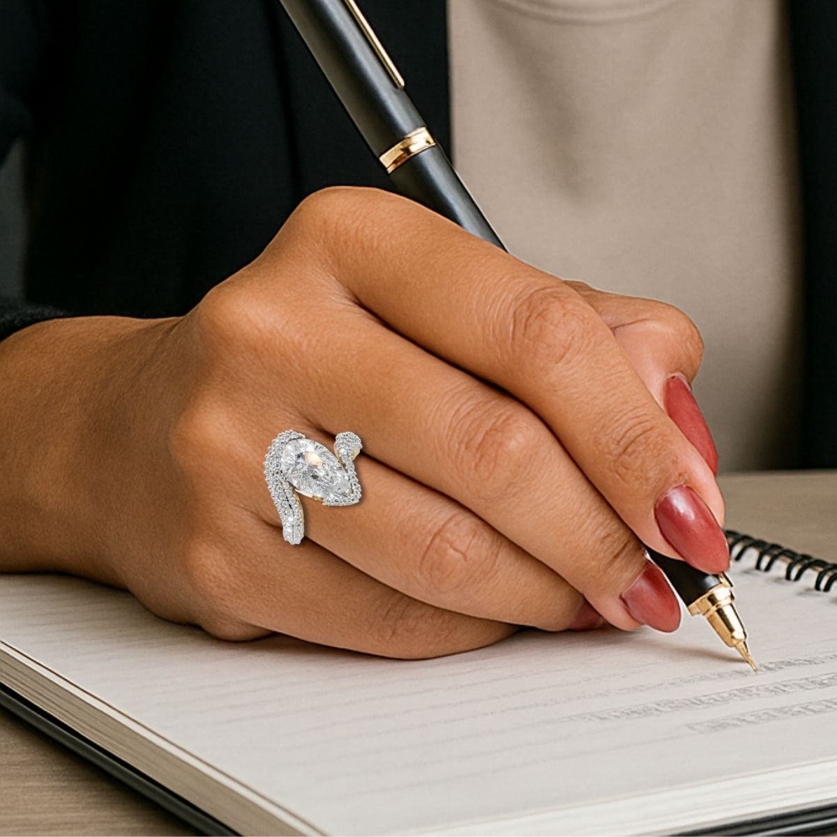 Avarta Solitaire Lab Diamond Ring in 9K-14K-18K Gold, Pear Shape Modern Design, Timeless Luxury, Unique Diamond Ring Secondary image