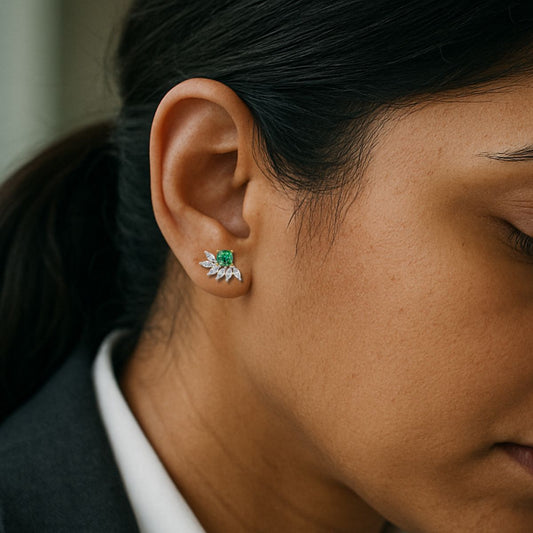 Avarta Gold Luxe Cushion Emerald Lab Diamond Earrings