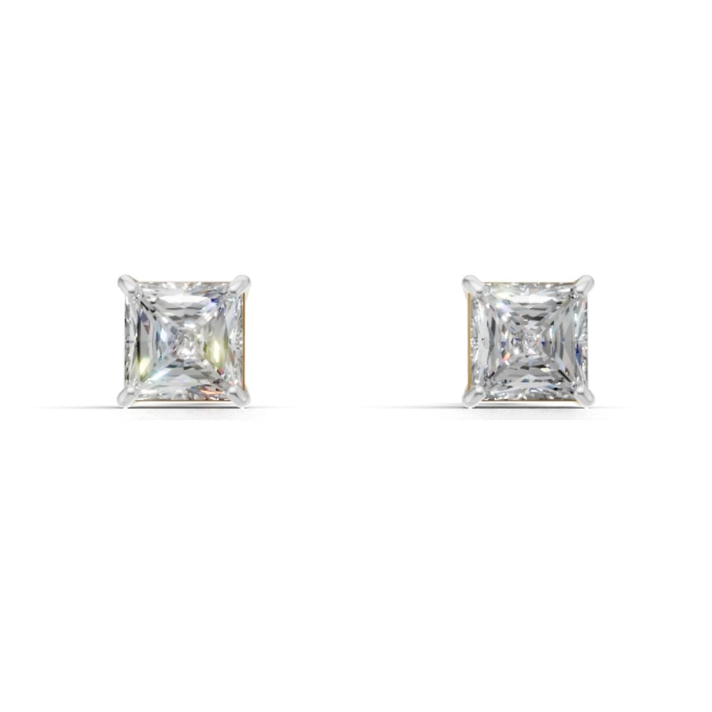 Avarta Jewellery Gold 1.50 Carat Each Princess Cut Lab Diamond Stud Earrings