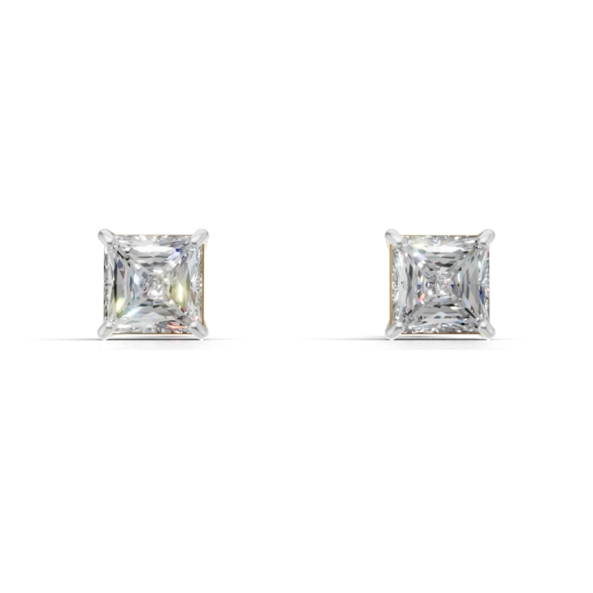 Avarta Jewellery Gold 1.50 Carat Each Princess Cut Lab Diamond Stud Earrings