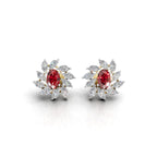 Avarta Gold Diamond Stud Earrings with Ruby Emerald