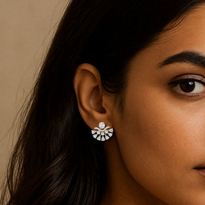 Avarta Gold Sparkle Petal Earrings With Lab Diamonds