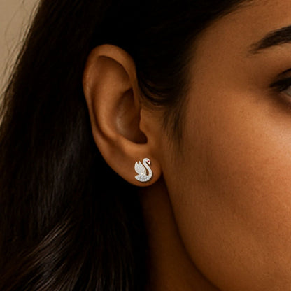 Avarta Jewellery Gold Swan Diamond Stud Earrings with Lab Diamonds