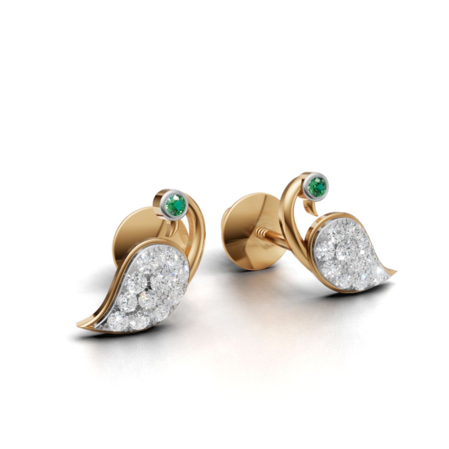 Avarta Gold Peacock Ruby Emerald Diamond Studs Earrings for Girls & Women