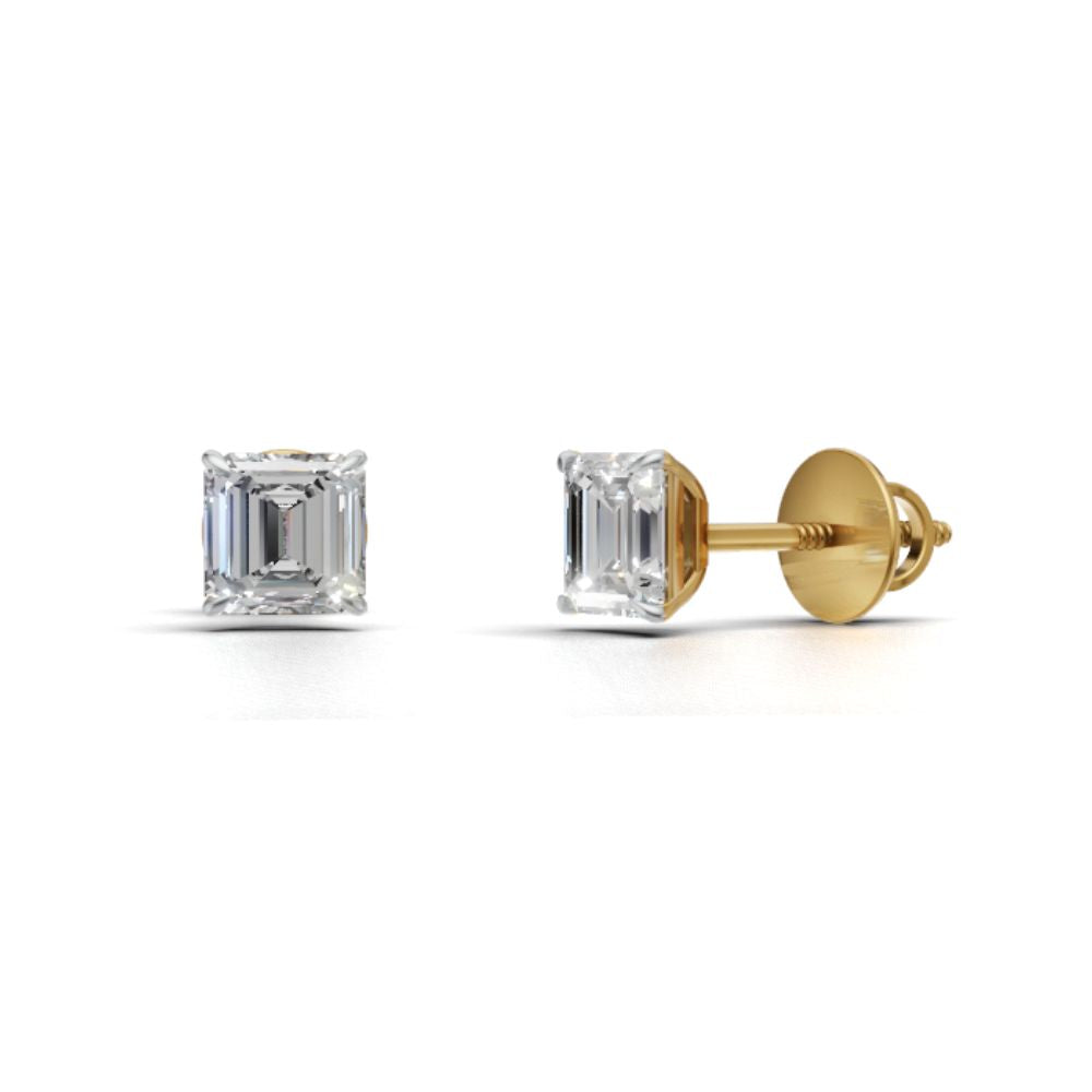 0.75 CT Each Asscher Cut Lab Grown Diamond Stud Earrings | IGI Certified | Unisex