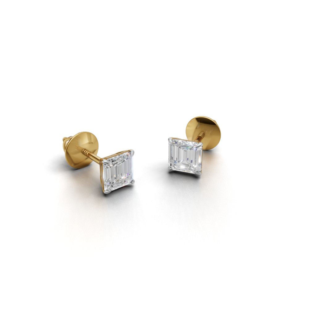 0.75 CT Each Asscher Cut Lab Grown Diamond Stud Earrings | IGI Certified | Unisex