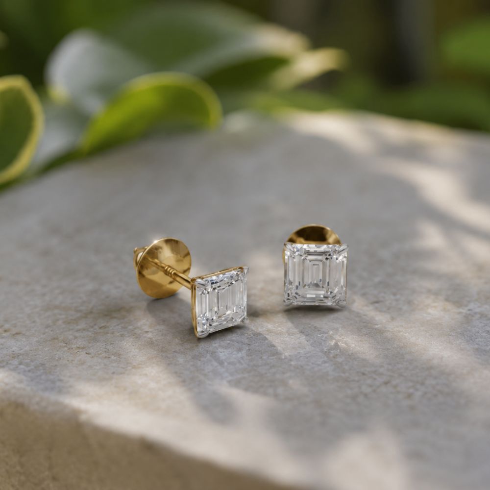 0.75 CT Each Asscher Cut Lab Grown Diamond Stud Earrings | IGI Certified | Unisex