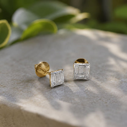 0.75 CT Each Asscher Cut Lab Grown Diamond Stud Earrings | IGI Certified | Unisex