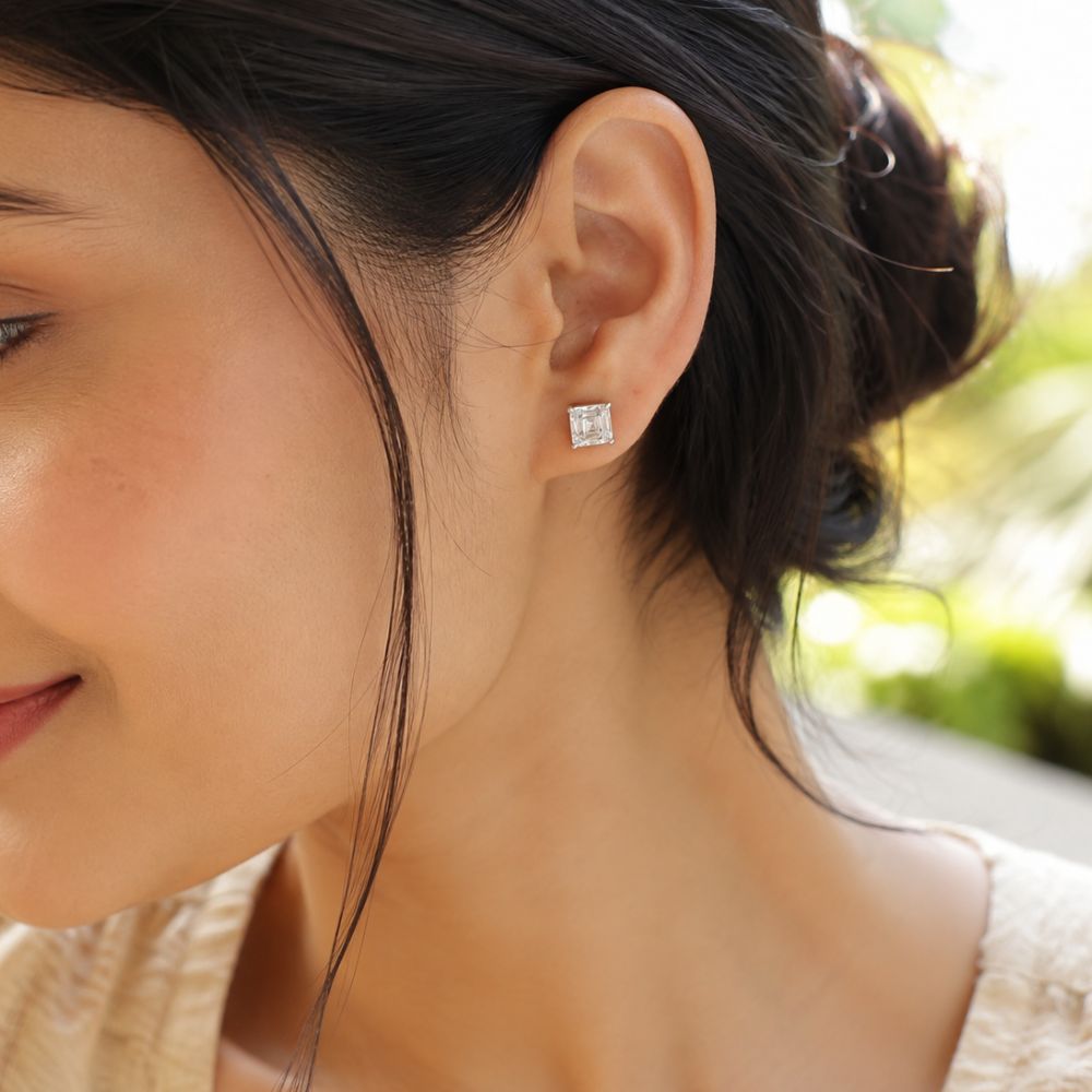 0.75 CT Each Asscher Cut Lab Grown Diamond Stud Earrings | IGI Certified | Unisex