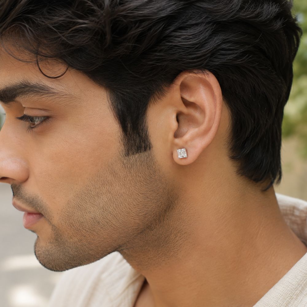 0.75 CT Each Asscher Cut Lab Grown Diamond Stud Earrings | IGI Certified | Unisex