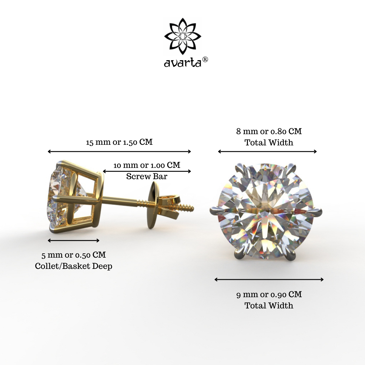 Avarta Jewellery 92.5 Sterling Silver 2 Carat Each Solitaire Stud Earrings
