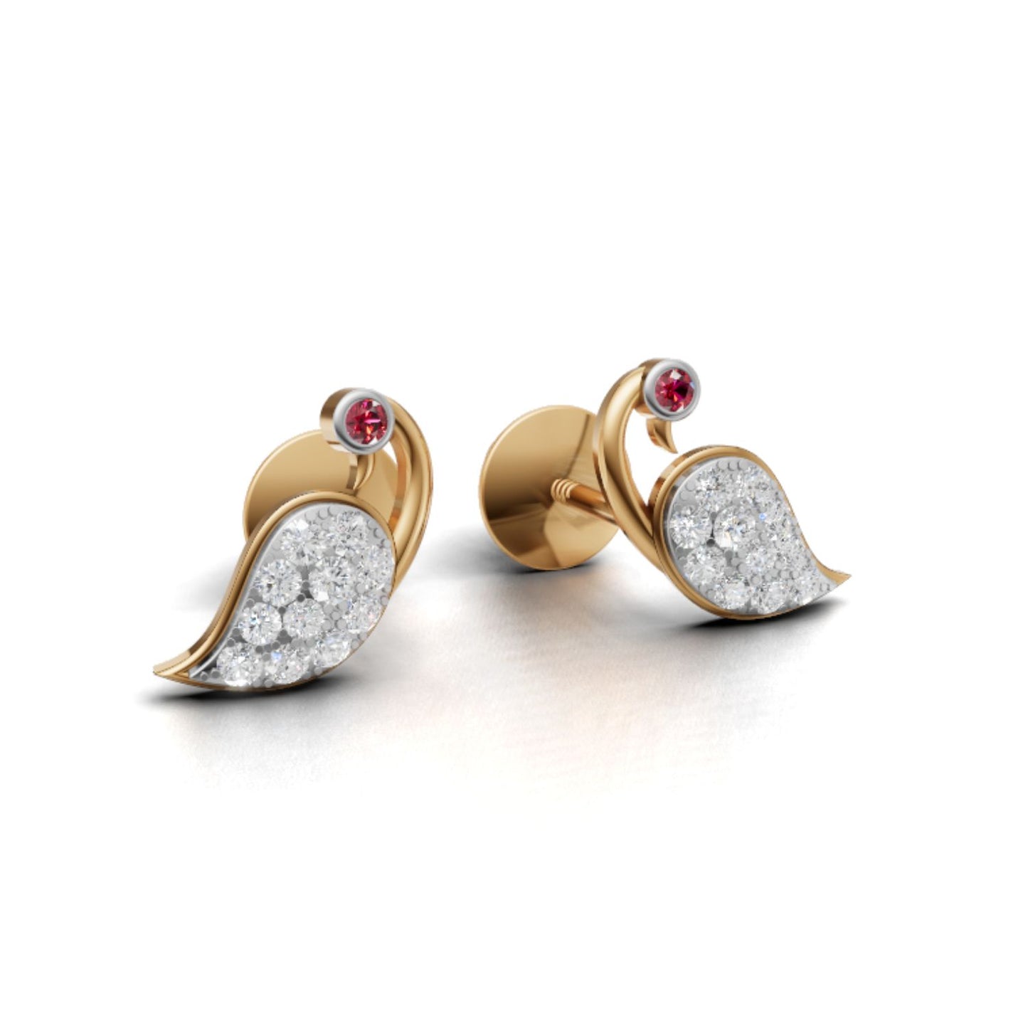 Avarta Gold Peacock Ruby Emerald Diamond Studs Earrings for Girls & Women