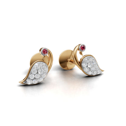 Avarta Gold Peacock Ruby Emerald Diamond Studs Earrings for Girls & Women