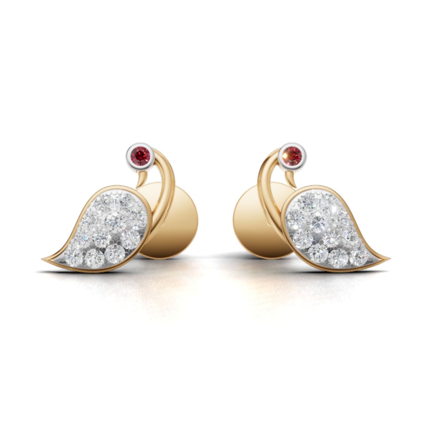 Avarta Gold Peacock Ruby Emerald Diamond Studs Earrings for Girls & Women