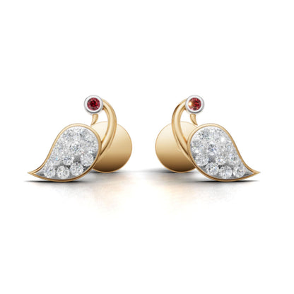 Avarta Gold Peacock Ruby Emerald Diamond Studs Earrings for Girls & Women
