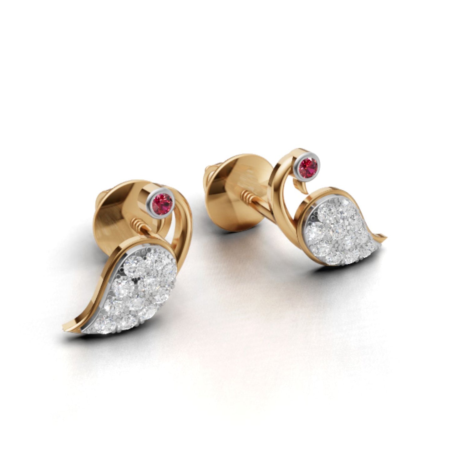 Avarta Gold Peacock Ruby Emerald Diamond Studs Earrings for Girls & Women