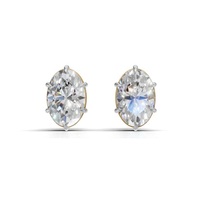3 Carat Each Oval Solitaire Studs | 9K, 14K, 18K Gold