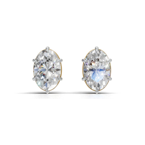 3 Carat Each Oval Solitaire Studs | 9K, 14K, 18K Gold